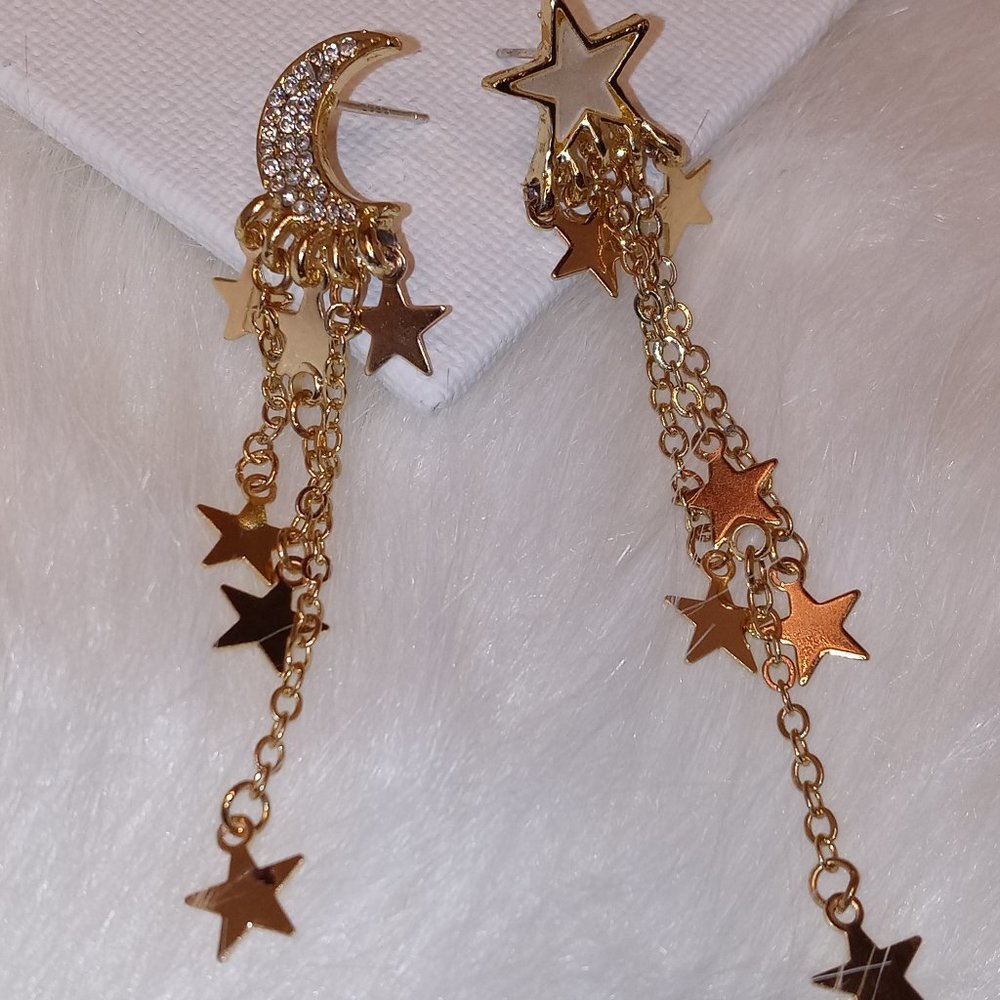 Gold Moon & Stars Dangle Earrings